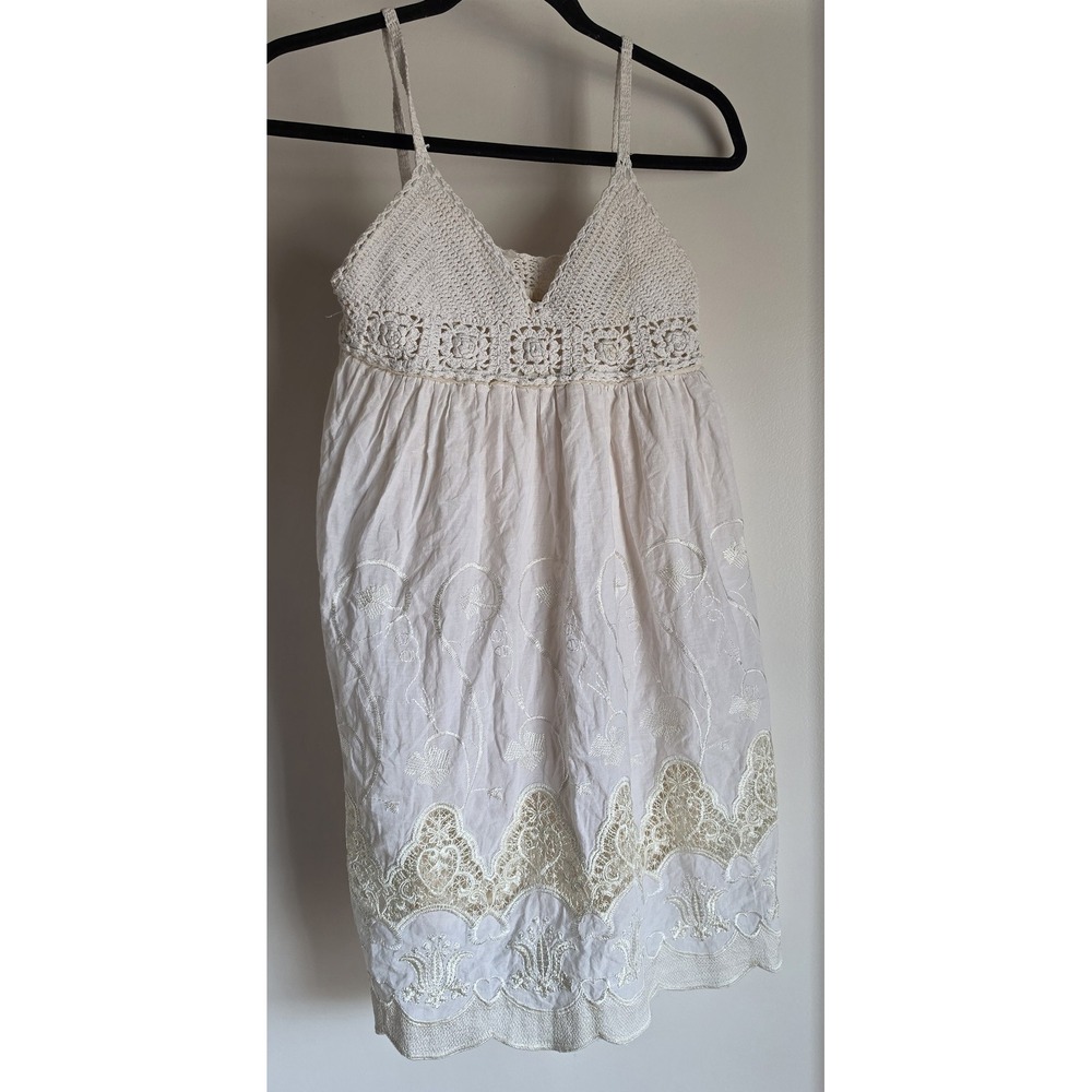 36point5 Sleeveless Mini Dress Cream Floral Cotton Boho Sundress Lace Crochet